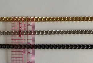 Solid brass chain; gold, silver or black finish